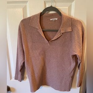 Vila Milano Collared V-Neck Sweater in Dusty Pink